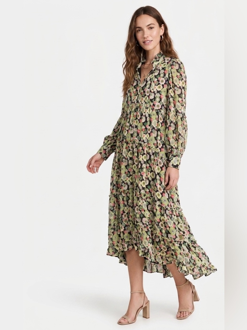 Cinq à Sept $485 NWT Lucille Dress in Prickly Pear Multi Tiered Midi 2